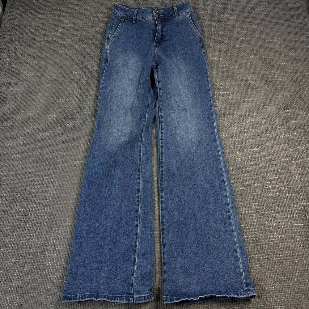 Laura High Rise Flare Jeans Womens Size 0 Blue Medium Wash Double Button